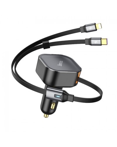 Hoco NZ13 30W Type-C + Lightning Telescopic Cable(Black) Автомобильное зарядное устройство
